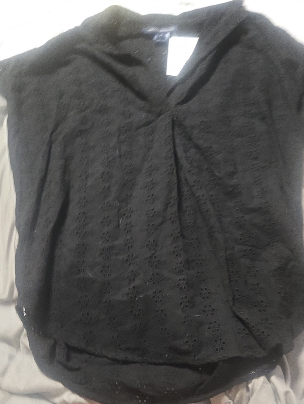French Connection Black Eyelet V-Neck Top